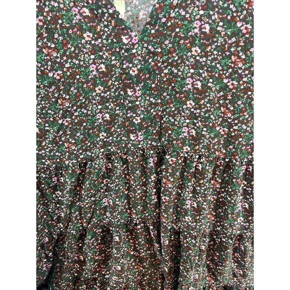 EUC Matilda Jane Womens Floral Long Sleeve Tunic Top S Green Red V-Neck Pockets - Picture 2 of 8